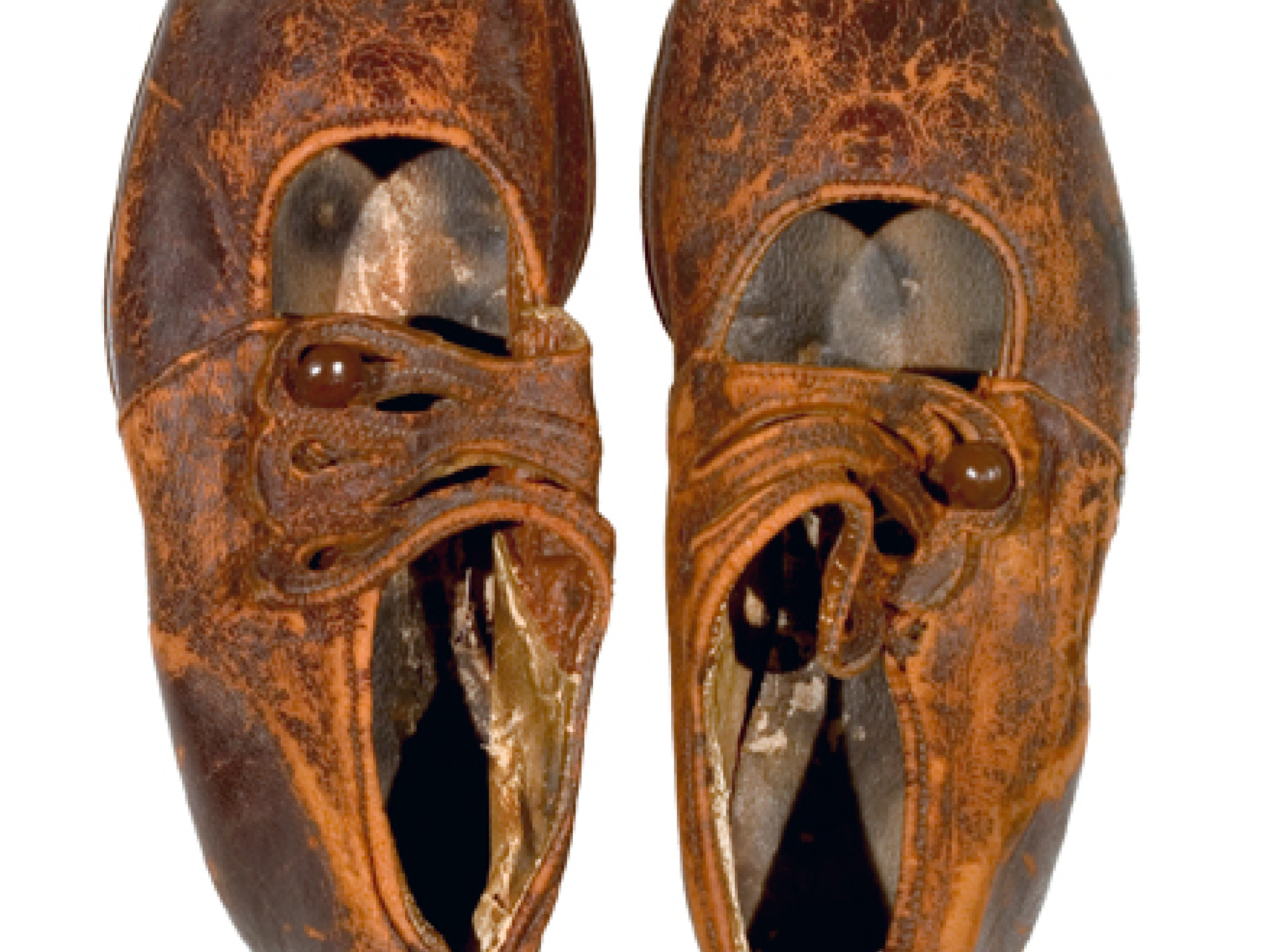 top view of a pair leather children’s shoes is believed to be from Body No. 4, the “Unknown Child”