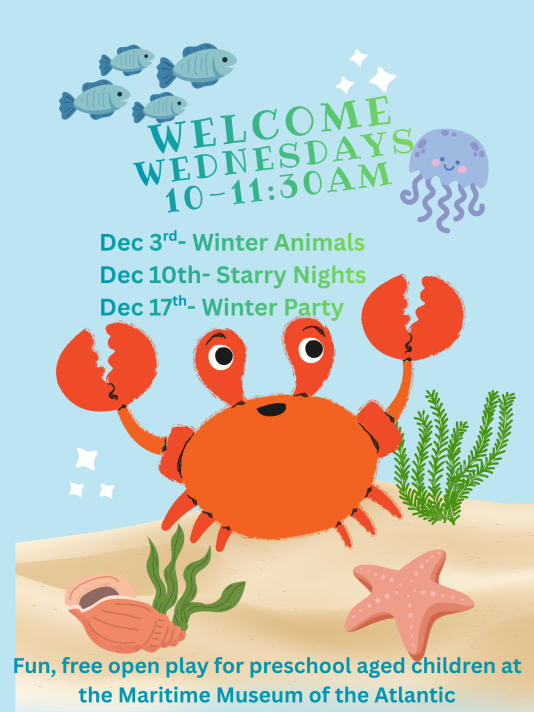 Welcome Wednesday graphic. An illustrated crab in an undersea setting.