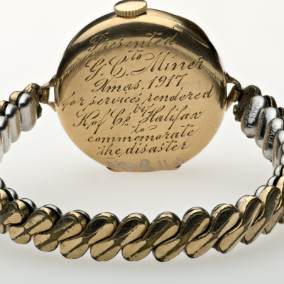 Georgina Miner Gold watch presented to Georgina Miner in recognition of her services following the Explosion.