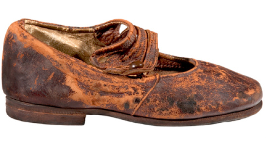 Side view of a leather children’s shoe is believed to be from Body No. 4, the “Unknown Child”